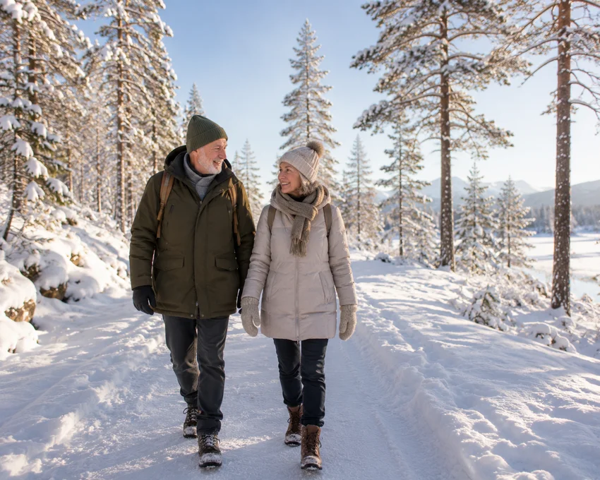 Modent par på vintertur