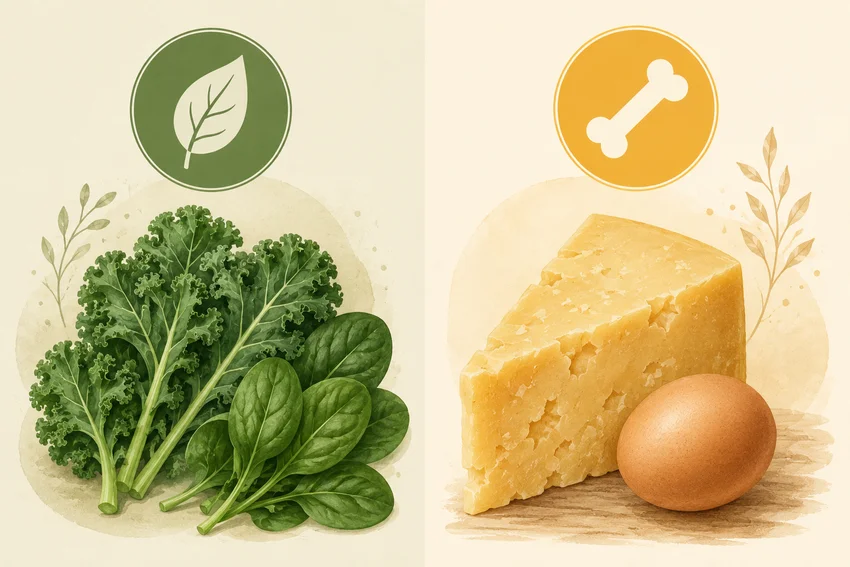 Illustrasjon: K1 fra grønnsaker, K2 fra ost og egg